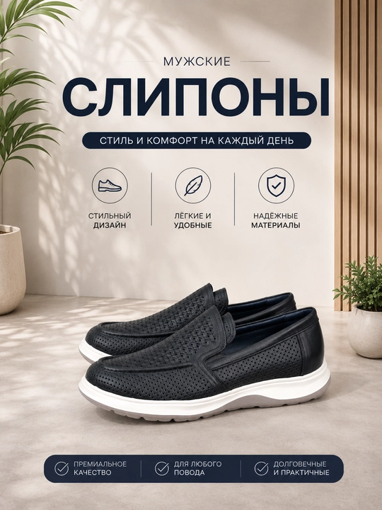 Мужские кожаные слипоны, мужская обувь, комфорт и качество - 