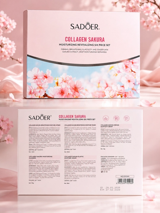Sadoer Collagen Sakura набор для ухода за лицом 6 предметов с коллагеном