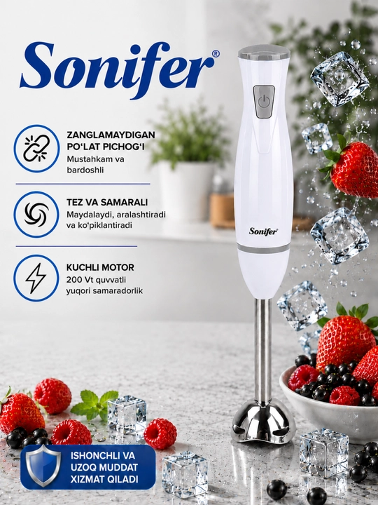 Sonifer elektr qo‘l blenderi 200W, smuzi, sharbat, pyure va kokteyl tayyorlash uchun - 