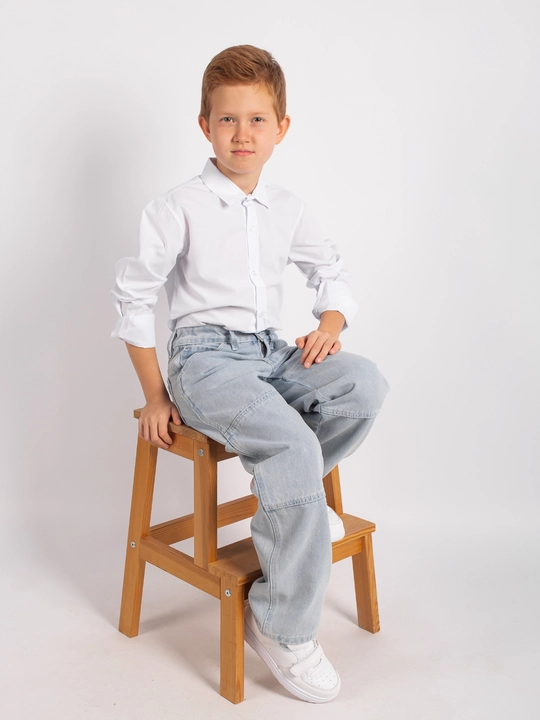 Рубашка для мальчика Slim Fit с длинным рукавом, школьная форма, 7-14 лет