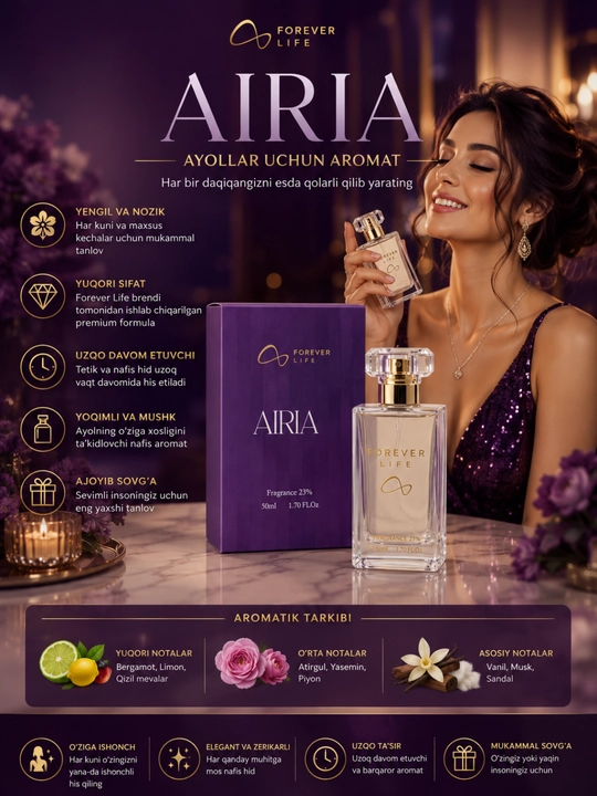 Ayollar atiri, classic atir, forever life, nozik hid, 50 ml, parfyum, ayollar