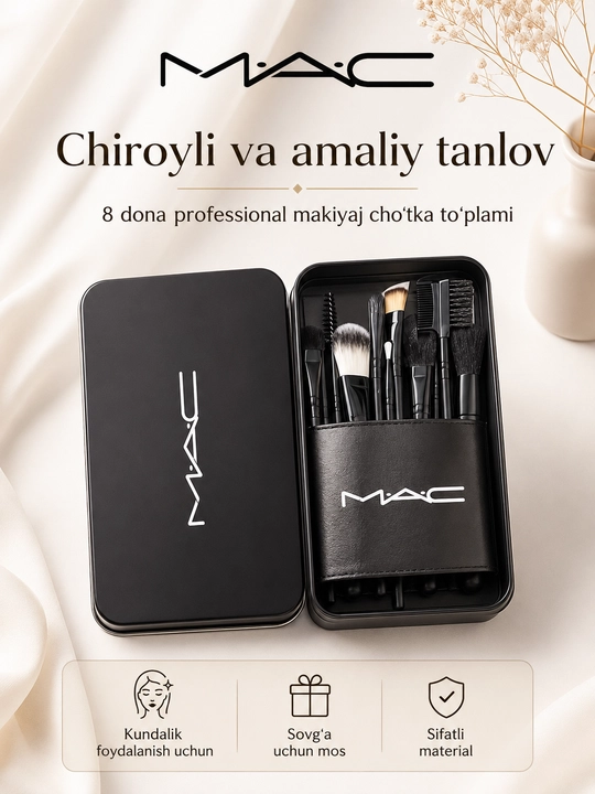 Makiyaj cho‘tkalari to‘plami, metall futlyarli kosmetik cho‘tkalar seti, 12 dona - 