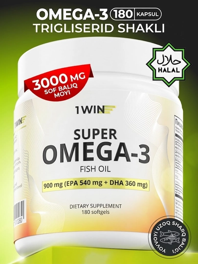 Omega 3 baliq yog'i 1WIN 900 mg, EPA DHA, immunitet, yurak va miya uchun kapsulalar - 