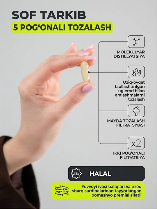 Omega 3 baliq yog'i 1WIN 900 mg, EPA DHA, immunitet, yurak va miya uchun kapsulalar