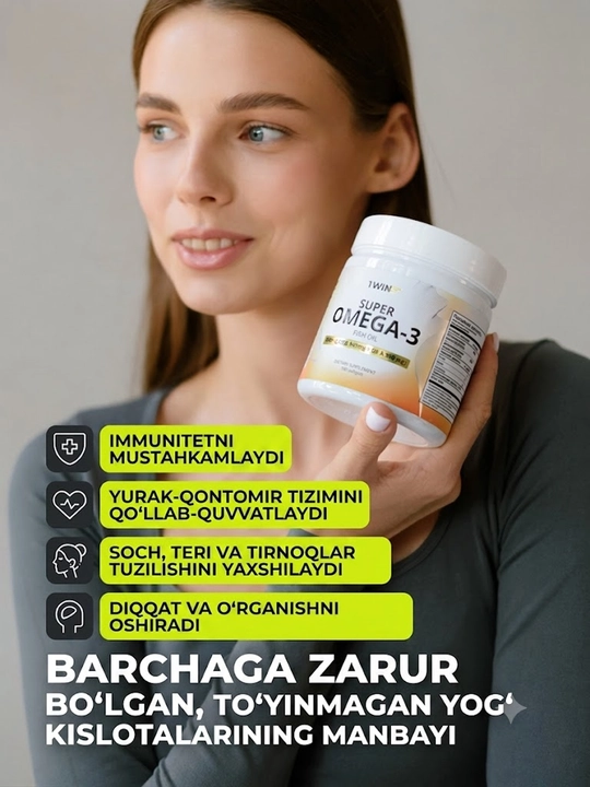Omega 3 baliq yog'i 1WIN 900 mg, EPA DHA, immunitet, yurak va miya uchun kapsulalar
