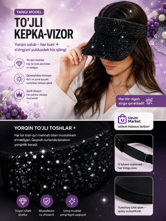 Yaltiroq Vizor - ayollar uchun zamonaviy kepka - 