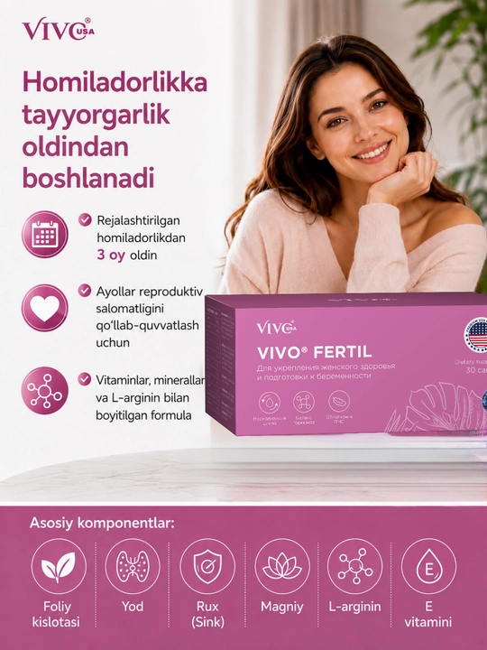 "VIVO FERTIL" Ayollar uchun vitamin-mineral kompleksi