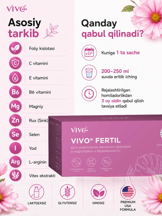 "VIVO FERTIL" Ayollar uchun vitamin-mineral kompleksi