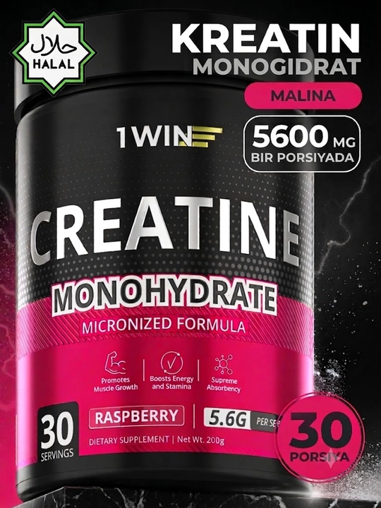 Kreatin monogidrat 1WIN 200 gr, 30 porsiya, tami bilan - 