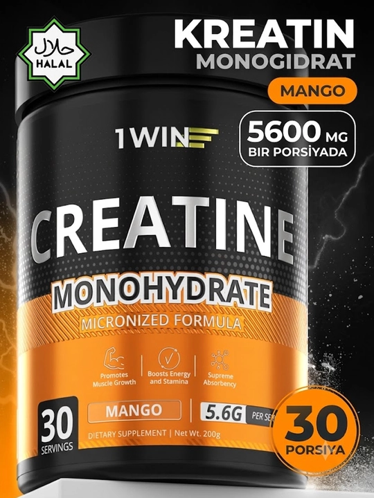 Kreatin monogidrat 1WIN 200 gr, 30 porsiya, tami bilan - 