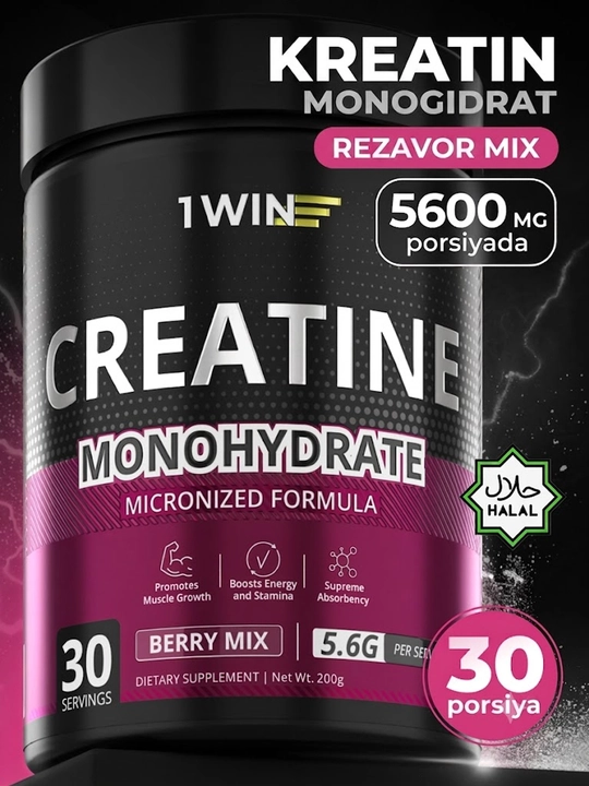 Kreatin monogidrat 1WIN 200 gr, 30 porsiya, tami bilan - 