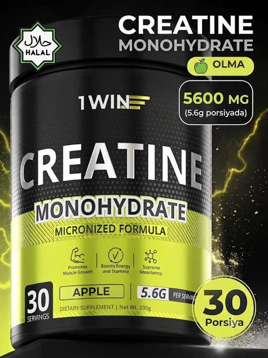 Kreatin monogidrat 1WIN 200 gr, 30 porsiya, tami bilan - 