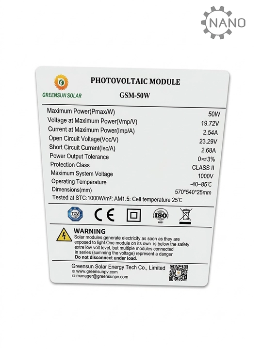Солнечная панель Greensun Solar GSM-50W, 50 Вт (В комплекте 2 штуки)