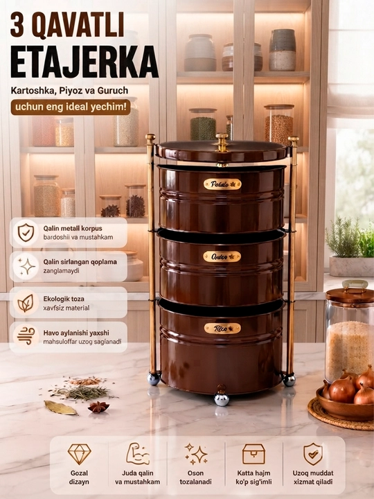 3-ярусная этажерка для картофеля, лука и риса, металлический органайзер