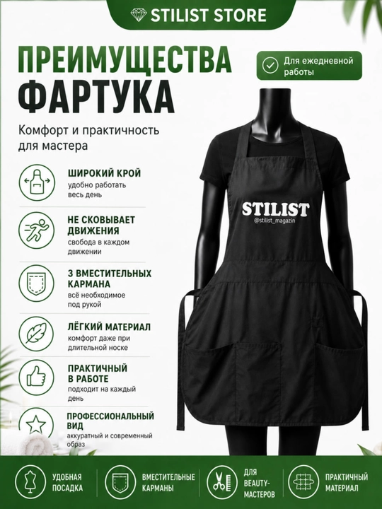 STILIST_STORE |professional fartuk | 3 ta cho‘ntak | yengil neylon | pardoz ustalari uchun
