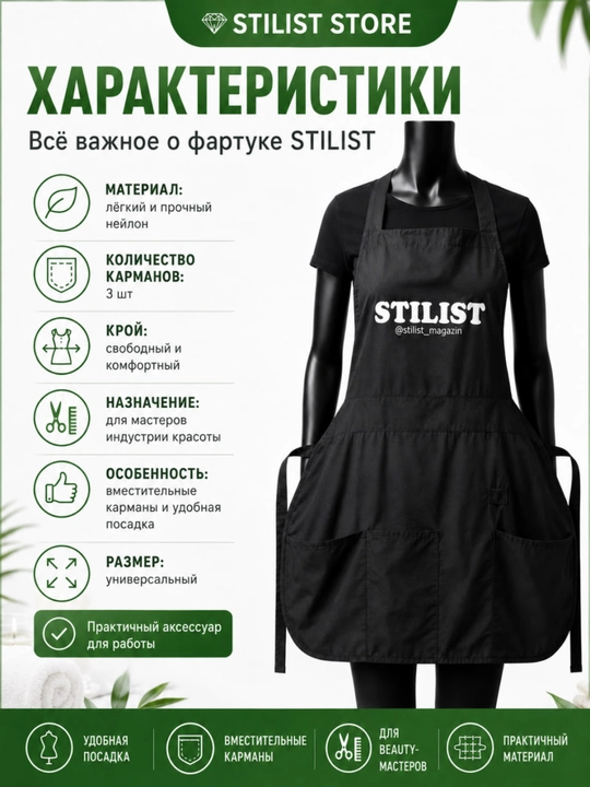 STILIST_STORE |professional fartuk | 3 ta cho‘ntak | yengil neylon | pardoz ustalari uchun