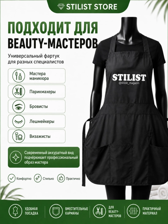 STILIST_STORE |professional fartuk | 3 ta cho‘ntak | yengil neylon | pardoz ustalari uchun