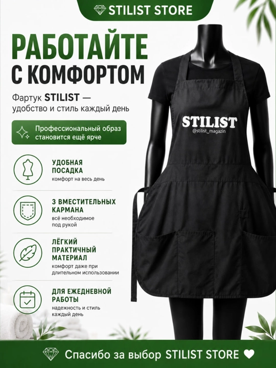 STILIST_STORE |professional fartuk | 3 ta cho‘ntak | yengil neylon | pardoz ustalari uchun