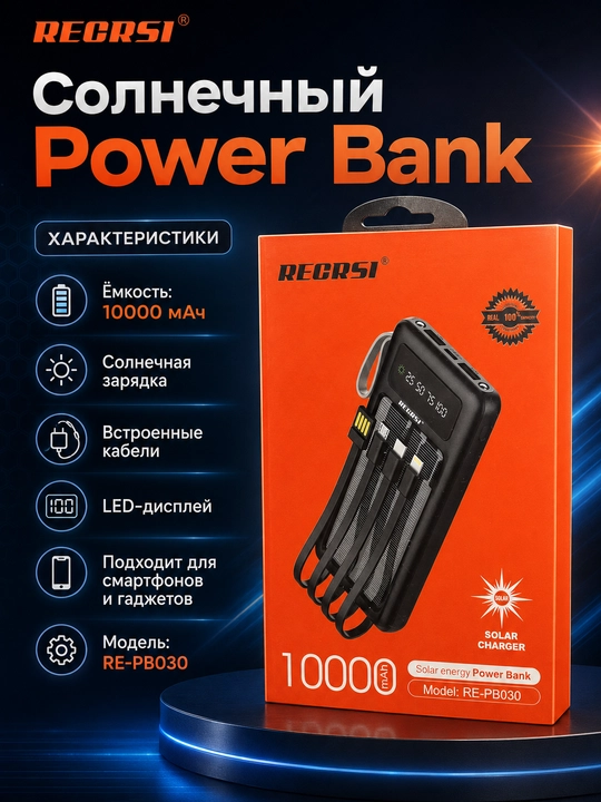 Quyosh panelli Power Bank 10000 mA/soat - 