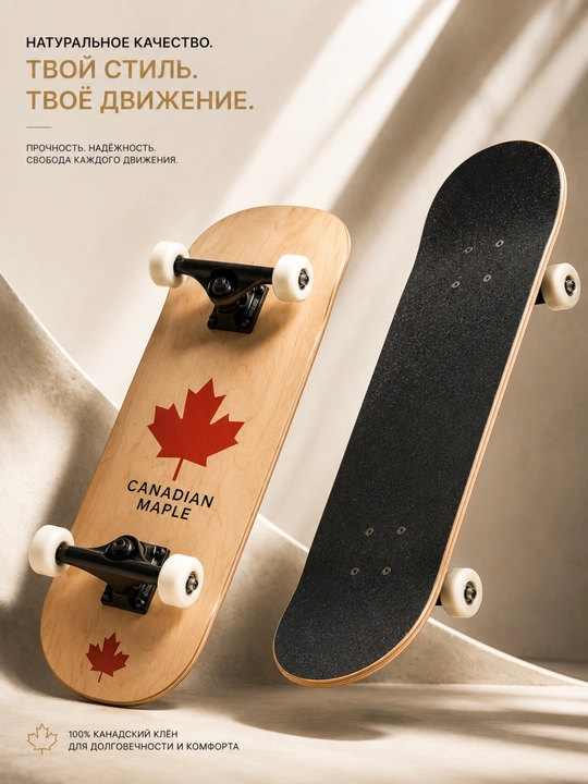 Canada Скейтборд профессиональный, дека из 100% канадского клёна, двухзагибный - 