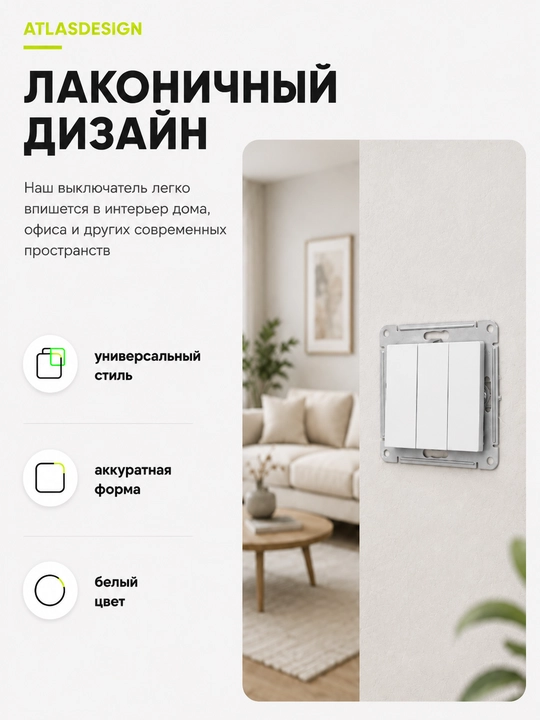 Выключатель Systeme Electric AtlasDesign 3-клавишный, 10AX, белый, механизм