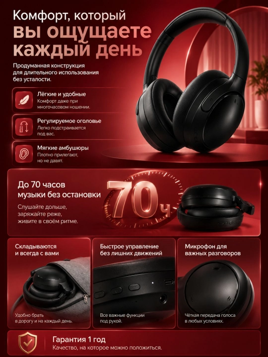 Беспроводные наушники HONOR CHOICE Headphones 3.5 микрофон, подключение к двум устройствам