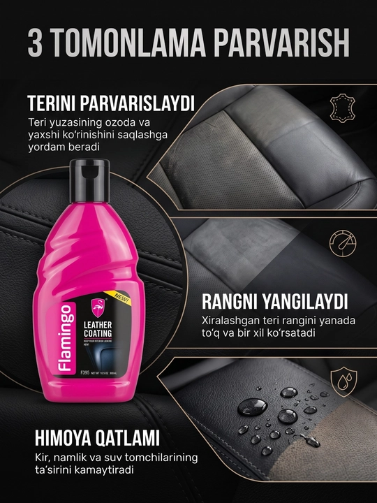 Flamingo Leather Coating — средство для ухода и защиты кожаного салона автомобиля, 300 мл