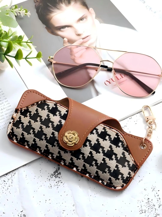 Кожаный чехол для очков с камелией, портативный чехол для солнцезащитных очков с цепочкой - 