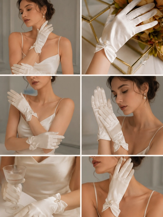 Атласные, длинные и короткие женские перчатки - 