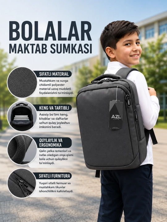 Maktab sumka bolalar, o‘qish va ish uchun ryukzak, qulay va yengil  - 