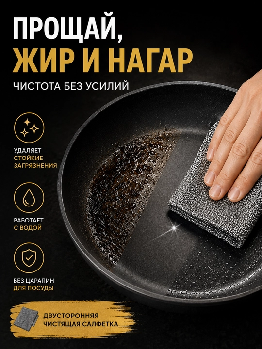 Ikki tomonlama metall tolali idish yuvish salfetkasi, 5 dona, qayta foydalaniladigan
