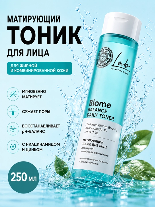 Тоник для лица матирующий для жирной и комбинированной кожи Natura Siberica, 250 мл - 