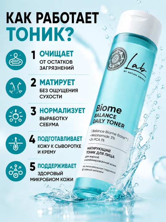 Тоник для лица матирующий для жирной и комбинированной кожи Natura Siberica, 250 мл