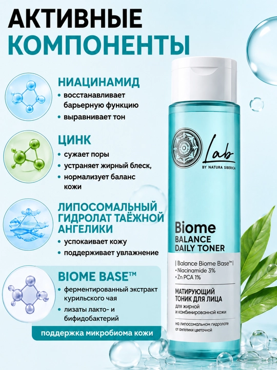 Тоник для лица матирующий для жирной и комбинированной кожи Natura Siberica, 250 мл