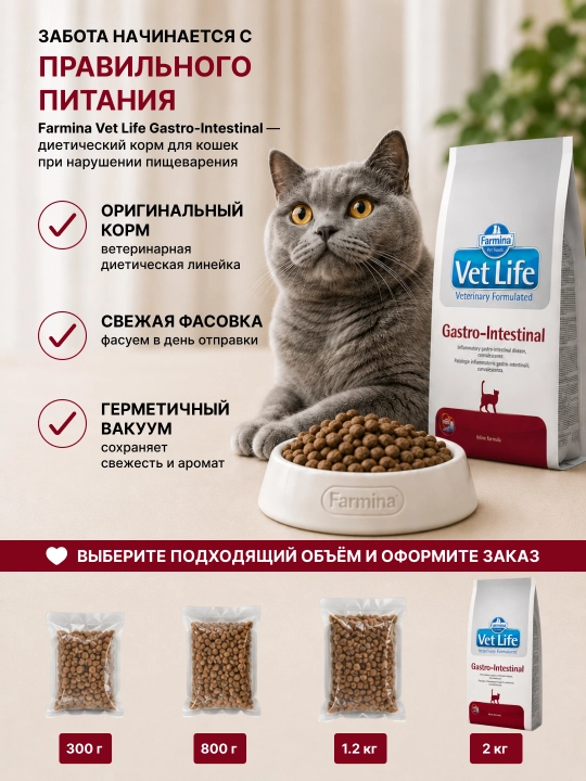 Farmina Vet Life Gastro-Intestinal для кошек — ветеринарный диетический сухой корм