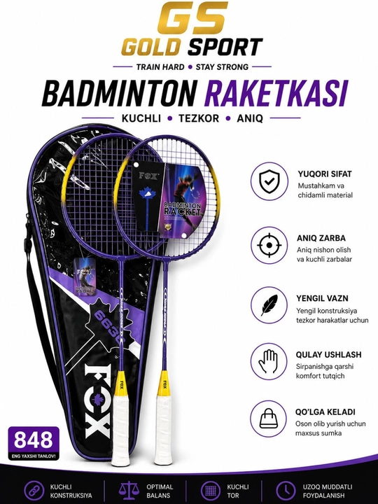 Yuqori sifatli FOX badminton raketkalari havaskor va professional o’yinchilar uchun mos - 
