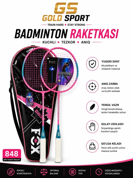 Yuqori sifatli FOX badminton raketkalari havaskor va professional o’yinchilar uchun mos - 