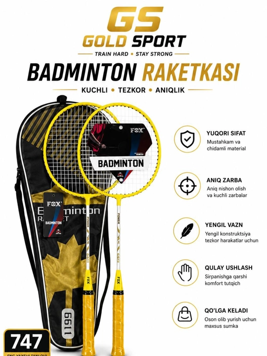 Yuqori sifatli FOX badminton raketkalari havaskor va professional o’yinchilar uchun mos - 