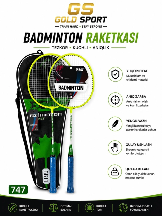 Yuqori sifatli FOX badminton raketkalari havaskor va professional o’yinchilar uchun mos - 
