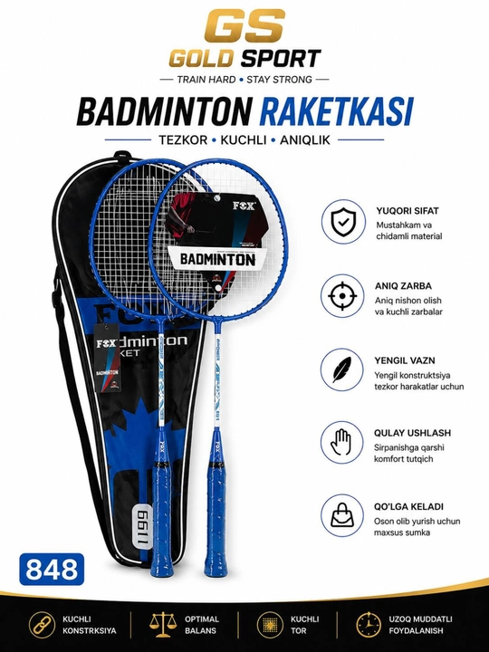 Yuqori sifatli FOX badminton raketkalari havaskor va professional o’yinchilar uchun mos - 
