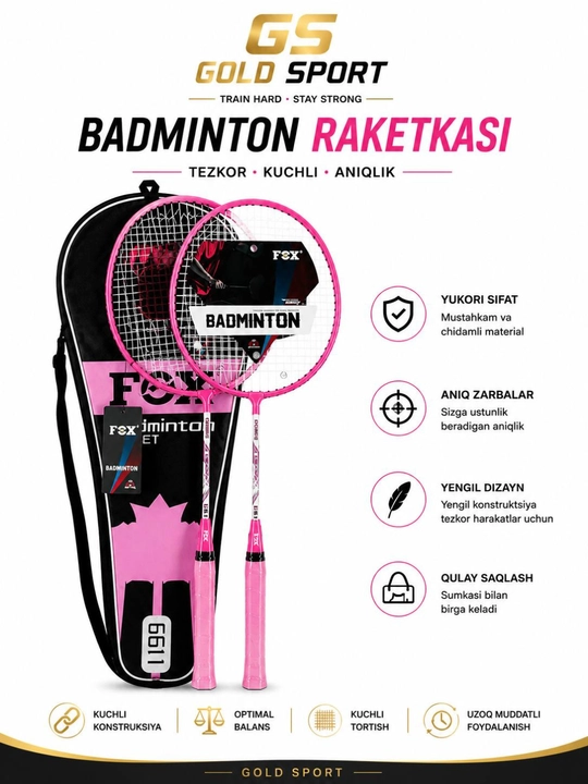 Yuqori sifatli FOX badminton raketkalari havaskor va professional o’yinchilar uchun mos - 