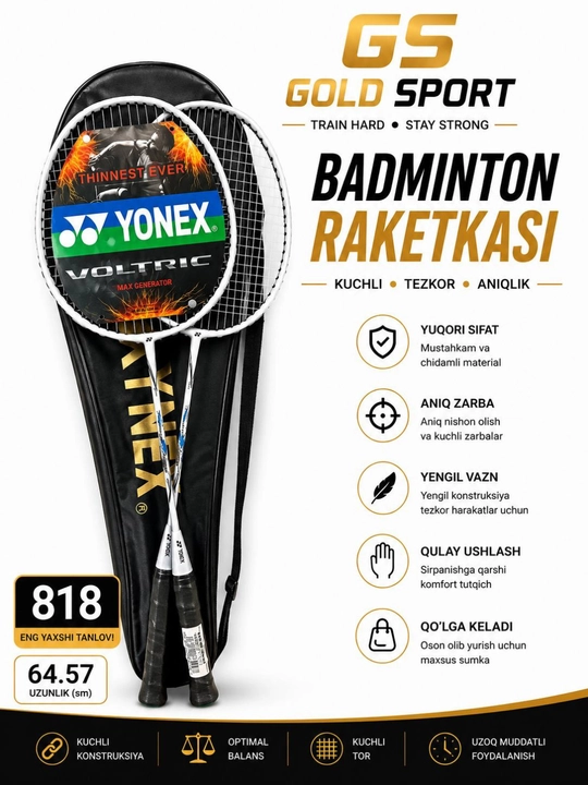 Yuqori sifatli FOX badminton raketkalari havaskor va professional o’yinchilar uchun mos - 