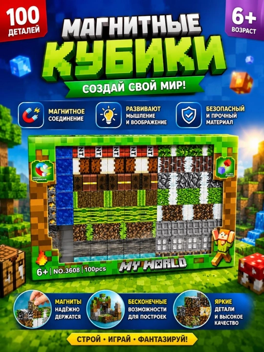 Minecraft magnit konstruktsiya to'plami, magnit kublar, bolalar uchun ta'limiy o'yin - 