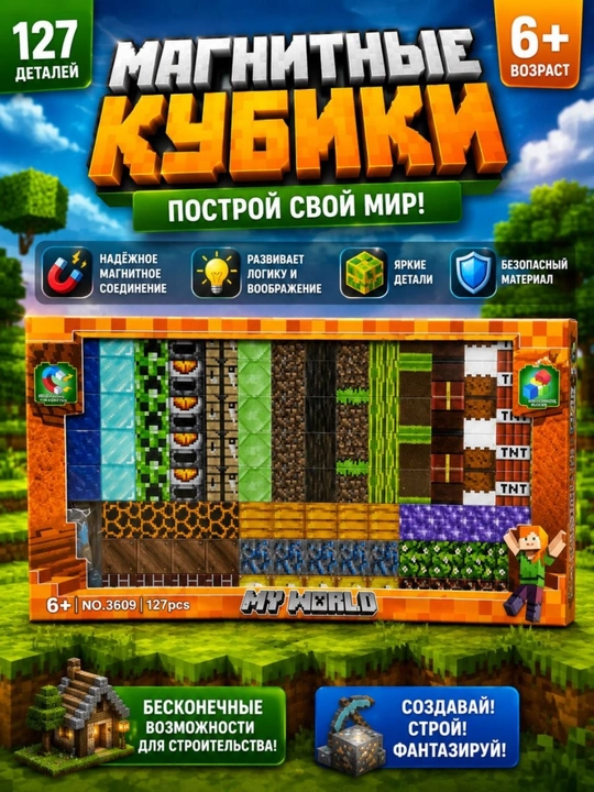Minecraft magnit konstruktsiya to'plami, magnit kublar, bolalar uchun ta'limiy o'yin - 