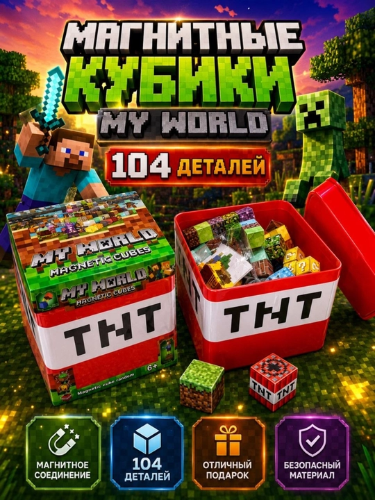 Minecraft магнитный конструктор, магнитные кубики, развивающая игра для детей