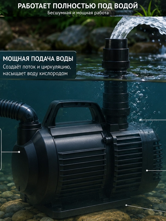 Насос для аквариума, подводная помпа большой мощности для пруда, бассейна, фонтана Atman - 