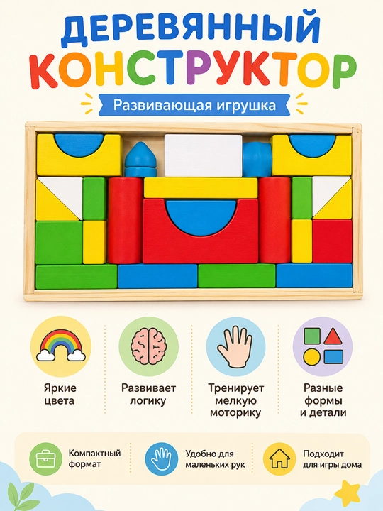 Yog‘och konstruktor rivojlantiruvchi o‘yinchoq - 