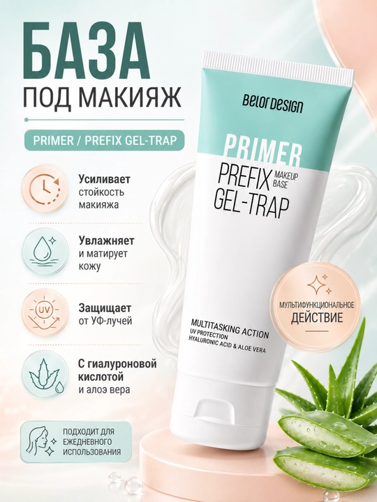 База под макияж Belor Design Primer Prefix Gel-Trap с алоэ вера, 30 мл - 