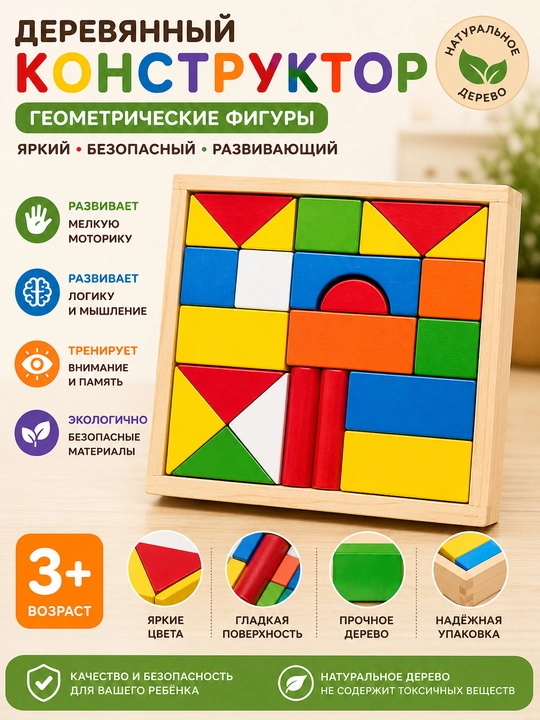 Деревянный конструктор геометрические фигуры - 