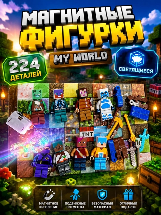 Minecraft магнитный конструктор, магнитные кубики, развивающая игра для детей